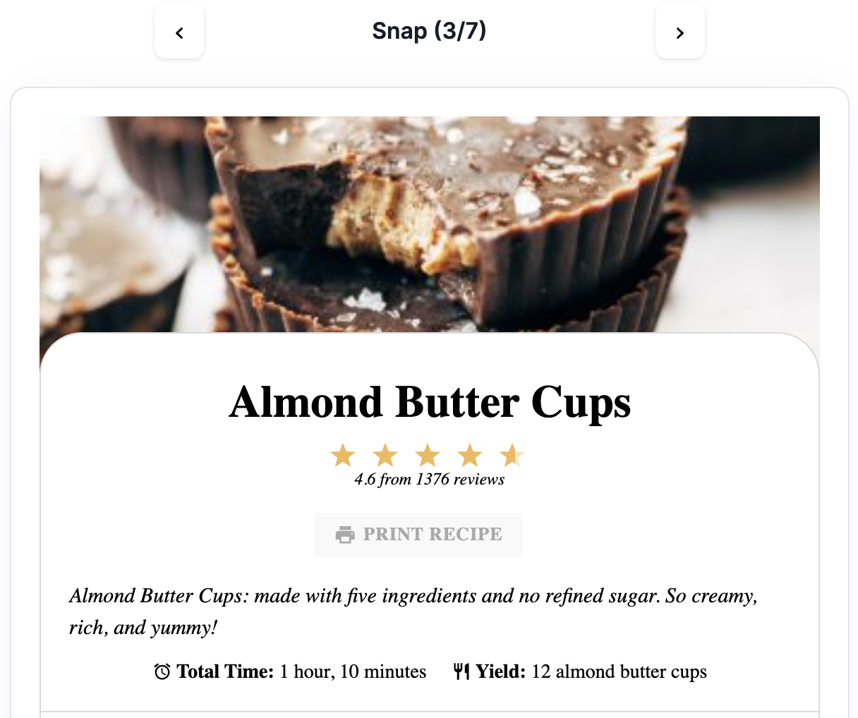 Tasty Recipes template navigation with Snap currently selected.